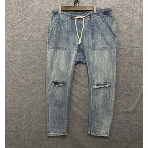 One Teaspoon Shabbies Low Waist Boyfriend Jeans Sz L Blue Drawstring Distressed